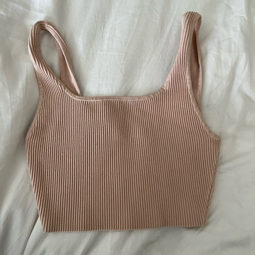 Babaton Ribbed Square-Neck Crop Tank — Blush & Mustard - Picture 4 of 5